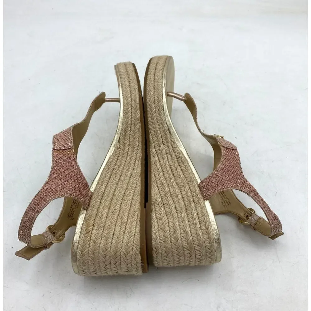 Michael Kors Women's Leather Wedged Thong Sandals Size 8M Rose Color‎ Sparkle